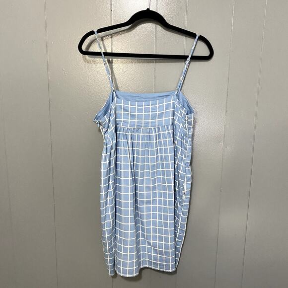 Urban Outfitters Rochelle Blue Windowpane Babydoll Sleeveless Mini Dress M - Picture 6 of 8